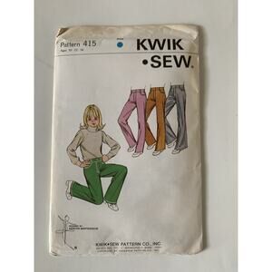 New Uncut 1970s Kwik Sew 415 Pattern Girls 10-14 Straight Flare Narrow Leg Jeans